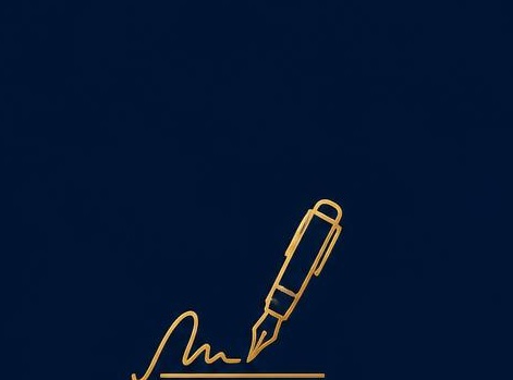 Stylo-plume et paraphe doré — le geste de la signature